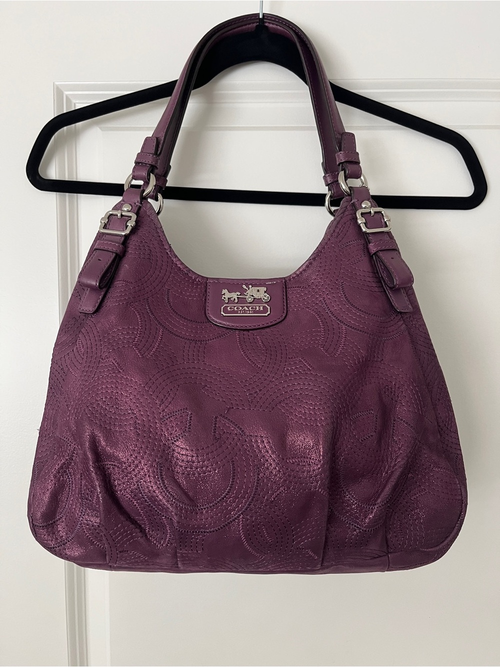 Vintage Coach Madison "Maggie" Embroidered Leather Hobo - Violet Plum